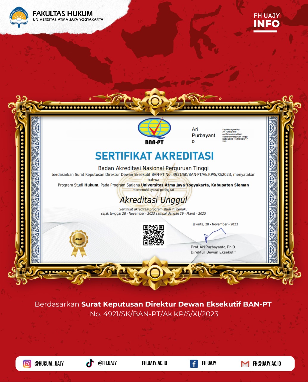 Fakultas Hukum Universitas Atma Jaya Yogyakarta Menjadi Salah Satu Perguruan Tinggi Swasta Berkareditasi Unggul Image