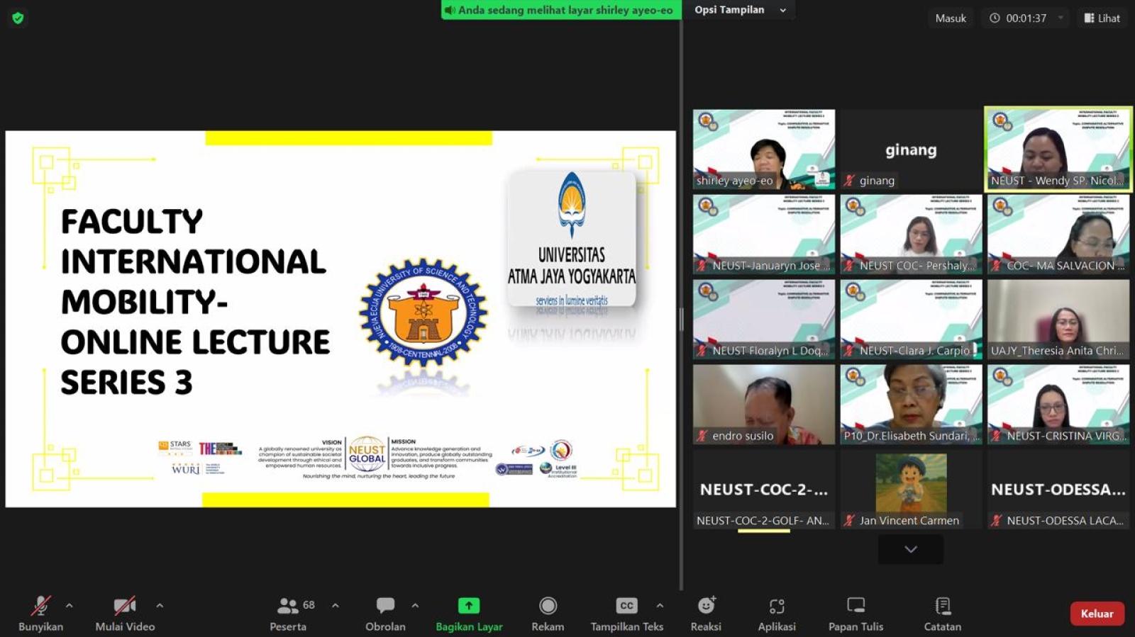 FH UAJY dan NEUST Filipina Selenggarakan Seri Kuliah Daring Ketiga tentang Perbandingan Penyelesaian Sengketa Alternatif Image